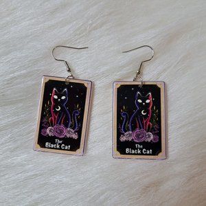 Black Cat Print Tarot Design Earrings